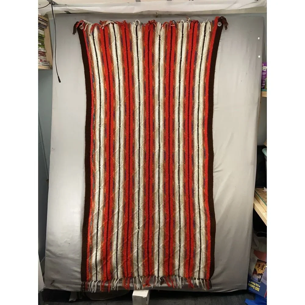 VTG‎ Crochet Throw Blanket Afghan Shawl-Southwest-Aztec-Handmade-Fringe -Gift